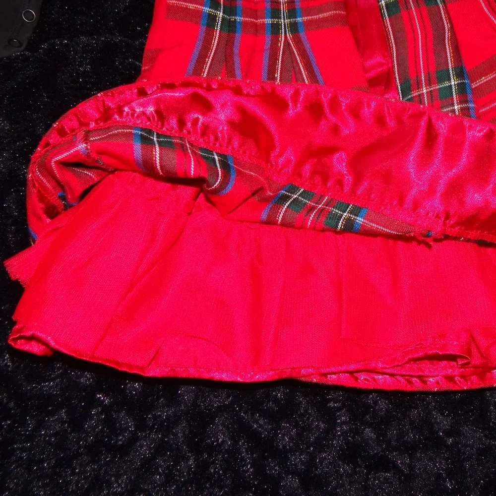 Red Plaid Holiday / Christmas Dress & Black Onesie w/ Diaper Cover Sz 12 months